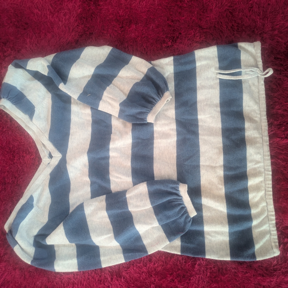 FP Movement by Free People Blue and White Off-the-Shoulder Sweater
